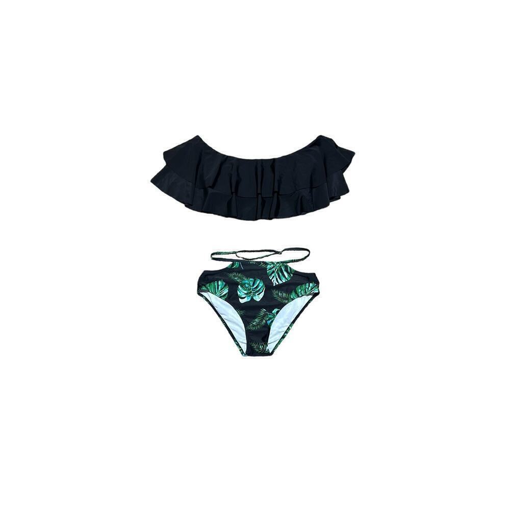 Tempt Me Women's bikini two piece medium high waist ruffle off shoulder